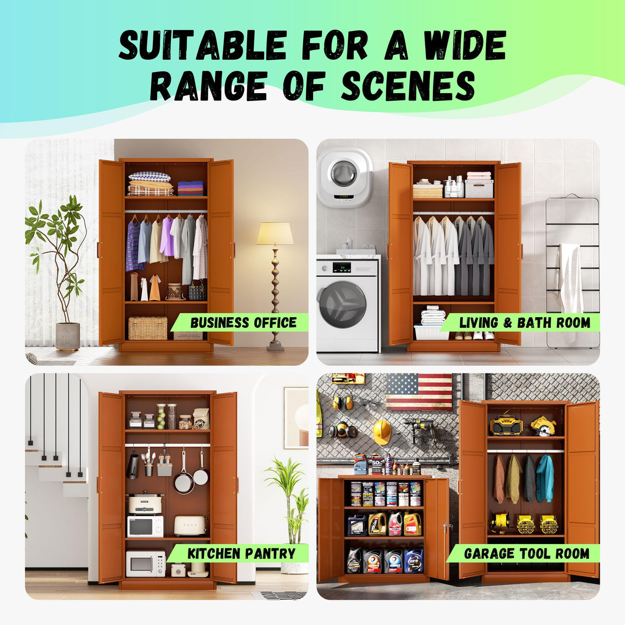 INTERGREAT Metal Armoire Wardrobe Closet with Doors, 71'' Wardrobe Cabinet with Hanging Rod, Armoire with Shelves, Tall Clothing Storage Cabinet for Bedroom, Brown INTERGREAT