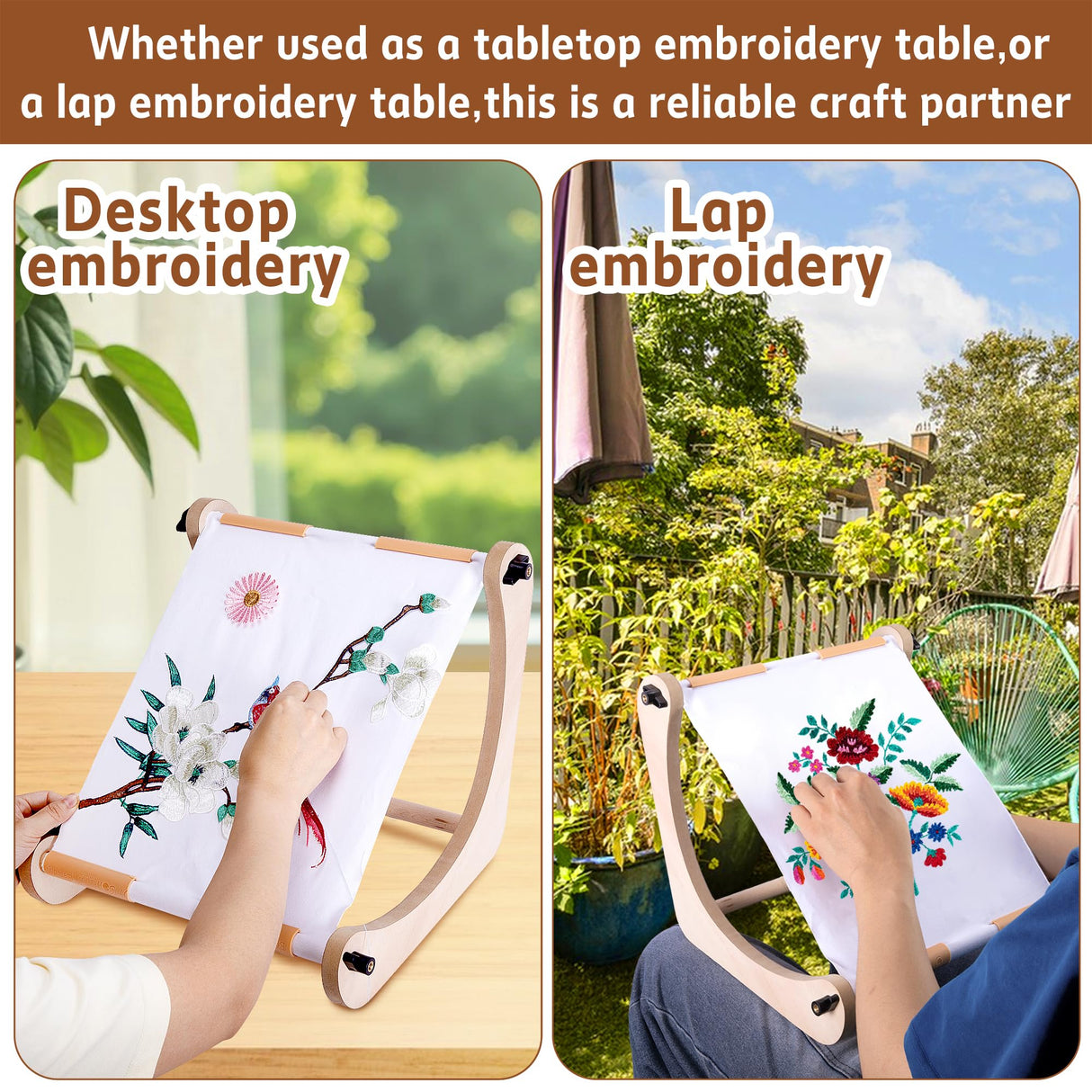 codree Adjustable Embroidery Table Stand, Wood Embroidery Hoop Holder, Hands-Free Cross Stitch Scroll Frame Needlepoint Stand for Lap or Table Top Stitching Sewing Supplies Craft Tool codree