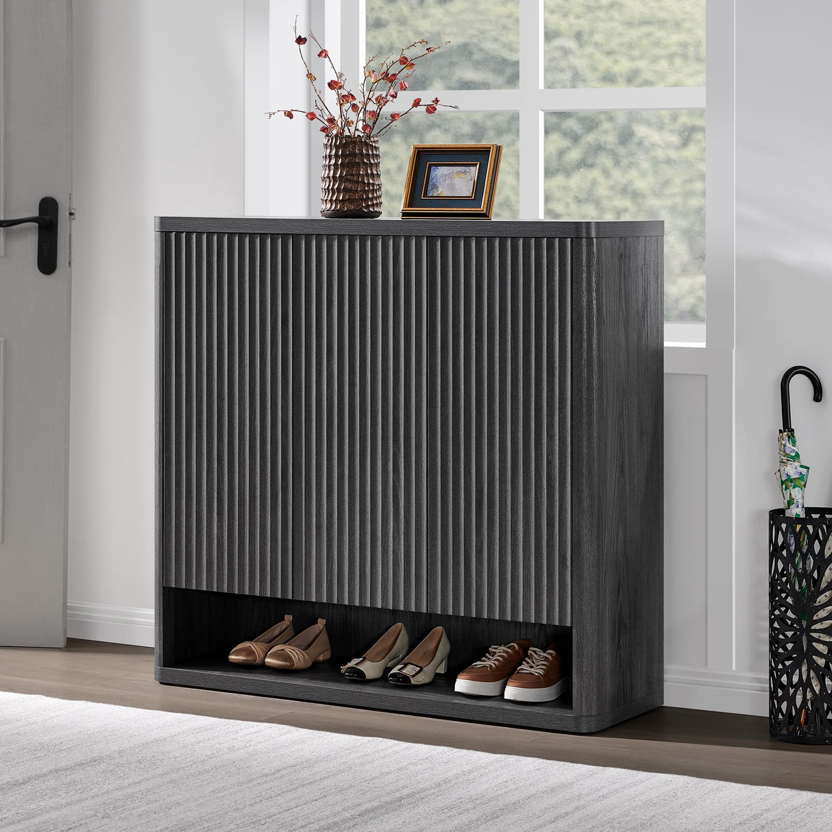 SICOTAS Shoe Cabinet 47.2" Wide Freestanding Hidden Shoe Storage Cabinet with 3 Doors & 4 Adjustable Shelves Tall Modern Shoes Rack Organizer Cabinets Storage for Entryway Hallway Living Room Entrance SICOTAS