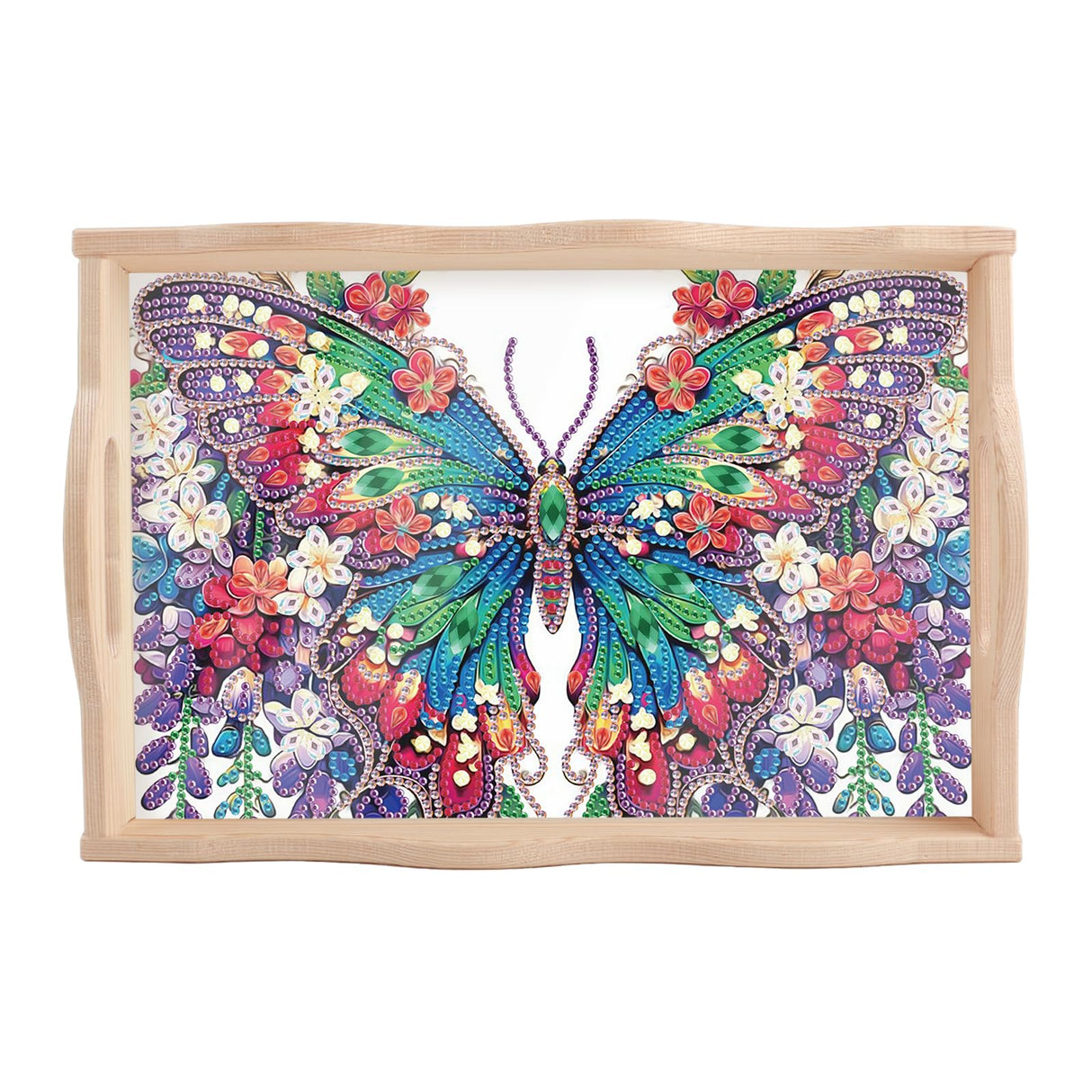 JISHSHAY Diamond Art Serving Tray Diamond Painting Food Tray Gem Art Serving Platter Gem Painting Mosaic Kits for Adults DIY Kits for Adults, with Wood Handle 20×30cm/7.87×11.81in, Butterfly JISHSHAY