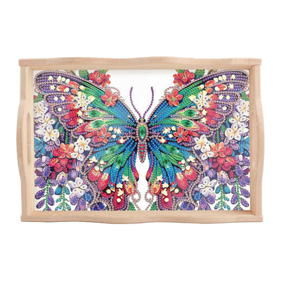 JISHSHAY Diamond Art Serving Tray Diamond Painting Food Tray Gem Art Serving Platter Gem Painting Mosaic Kits for Adults DIY Kits for Adults, with Wood Handle 20×30cm/7.87×11.81in, Butterfly