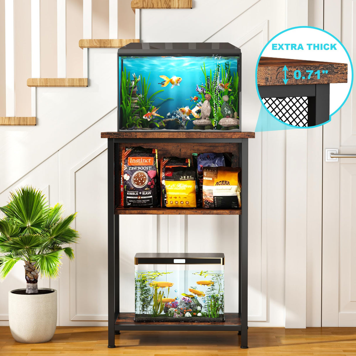 BSONE 5-10 Gallon Fish Tank Stand, Small Aquarium Stand Shelf, 0.71" Thickened Tabletop, 20.5" W×11" D ×34.3" H , Rustic Brown BSONE
