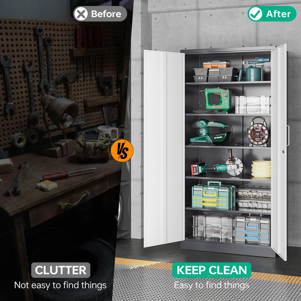 NODHM Metal Storage Cabinets with Lock, 71" Garage Storage Cabinet with 2 Door and 5 Adjustable Shelves, Steel Lockable Tool Cabinets for Home, Office, Gym, Garage… NODHM