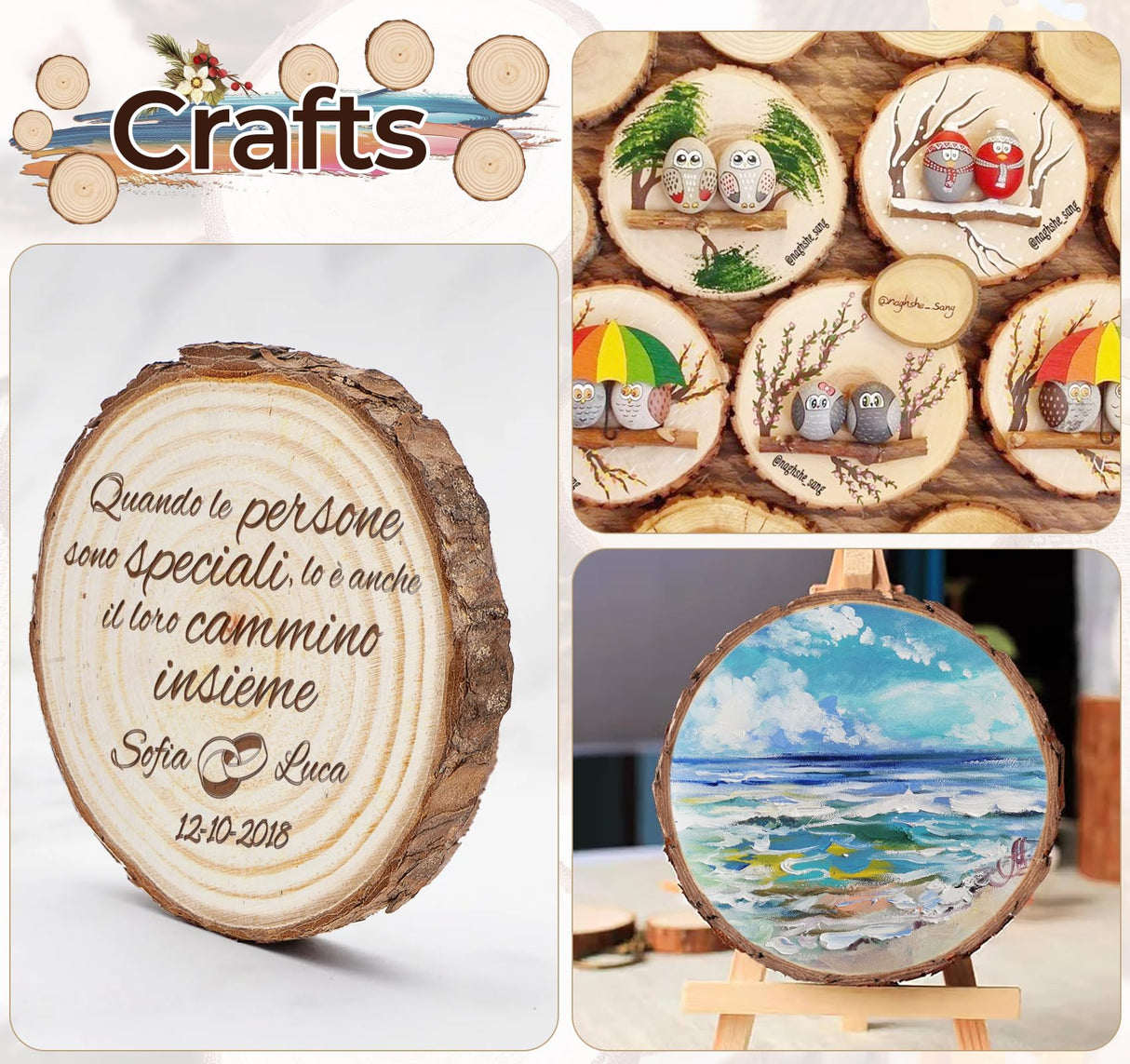 ilauke Wood Slices for Centerpieces, 4.7-5.1 Inch Unfinished Wood 10Pcs Natural Wood Slices Round Wooden Discs Wood Circles, Wedding Decorations, Christmas Ornaments, DIY Crafts Paintings ilauke