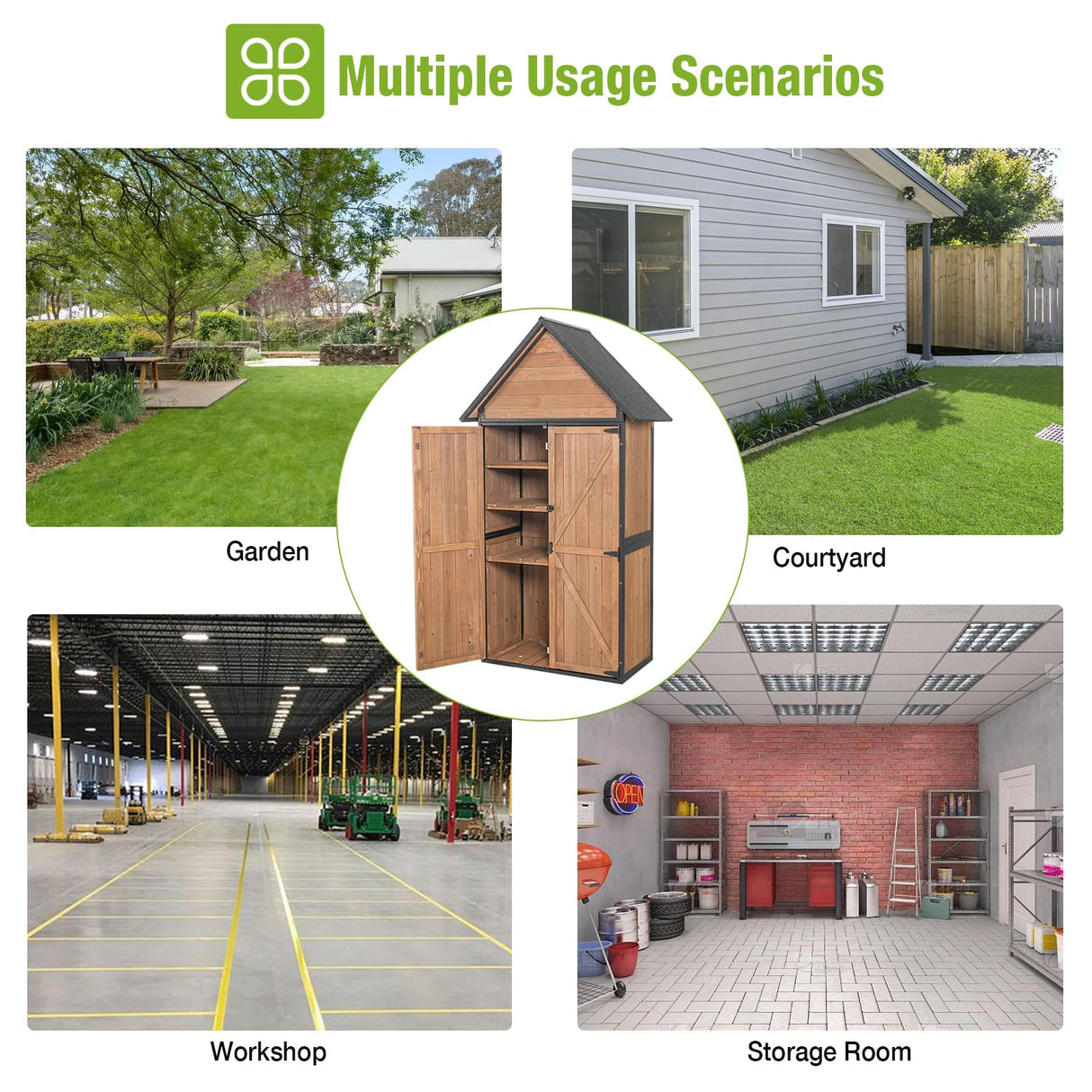 GUTINNEEN Outdoor Storage Shed with All Around Strong Metal Frame, Garden Tool Sheds Cabinet with Floor & Adjustable Shelves, Wooden Tool House for Backyard Garden Patio Lawn (Brown) GUTINNEEN