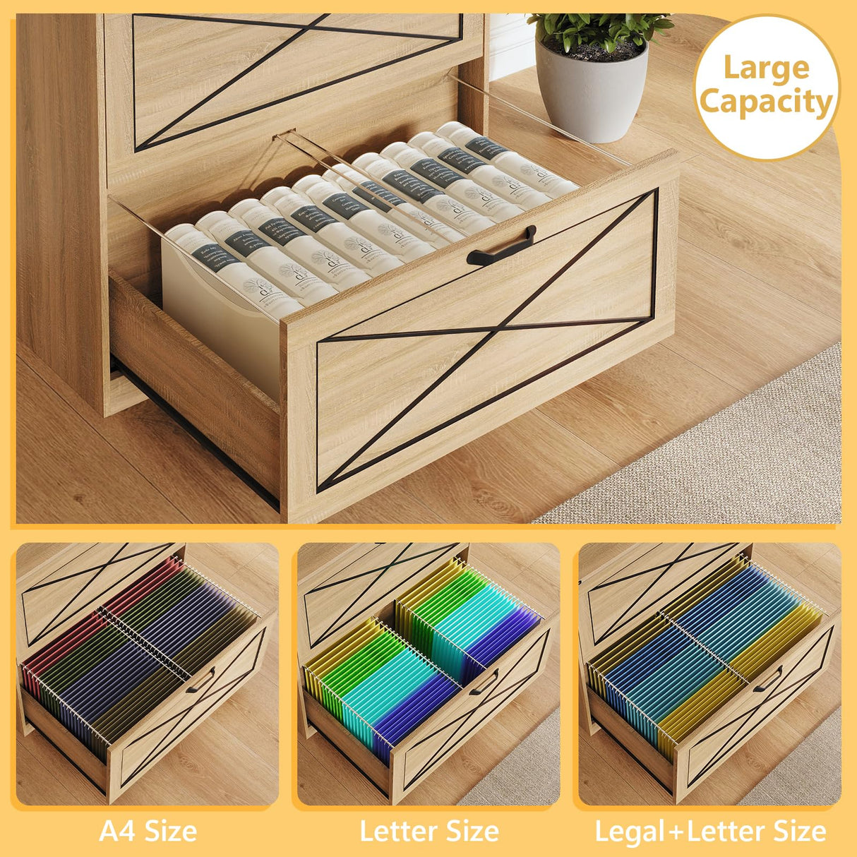 Vabches Farmhouse File Cabinet with 2 Drawers, Lateral Filing Cabinet Office File Cabinet with File Drawers, Wood Rustic Storage Cabinet File Organizer for Home Office, Living Room, Brown Vabches