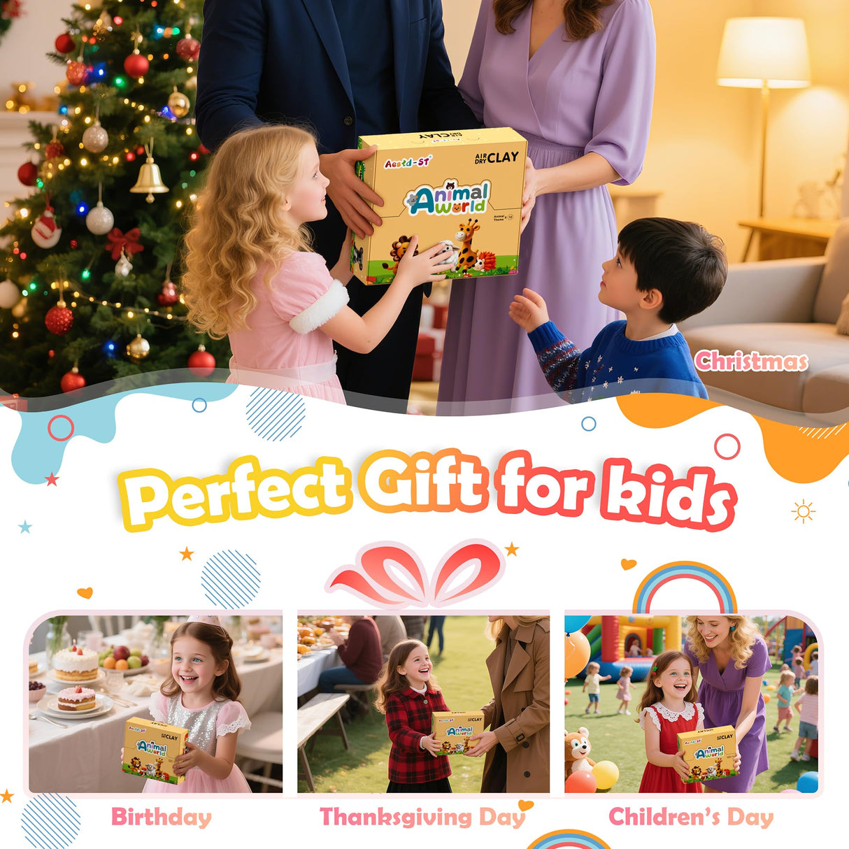 Air Dry Clay Kit - Animal Theme, Modeling Clay for Kids, DIY Model Magic Clay with Sculpting Tools and Tutorials, 12 Boxes Molding Clay, Ultra Light, Soft & Non-Toxic, Arts and Crafts Gift for Kids Aestd-ST