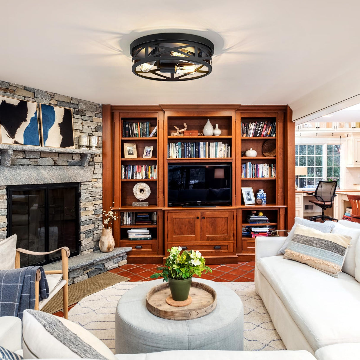 ZHU YAN 13 inch Farmhouse Ceiling Light Fixture,3-Light Hallway Light Fixtures Ceiling,Black Flush Mount Ceiling Light,Light Fixture Ceiling Mount for Kitchen Hallway Entryway,E26 Base(1 Pack) ZHU YAN