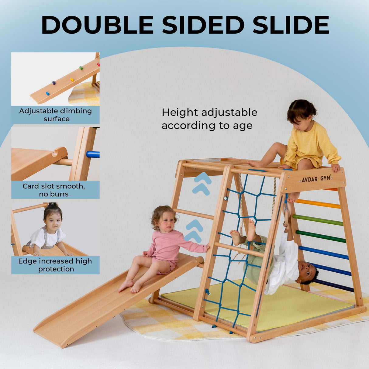 AVDAR Indoor Jungle Gym, 8-in-1 Beechwood Toddler Climber Playset, Wooden Montessori Indoor Playground for Kids, Easy Assembly, Safe & Sustainable AVDAR