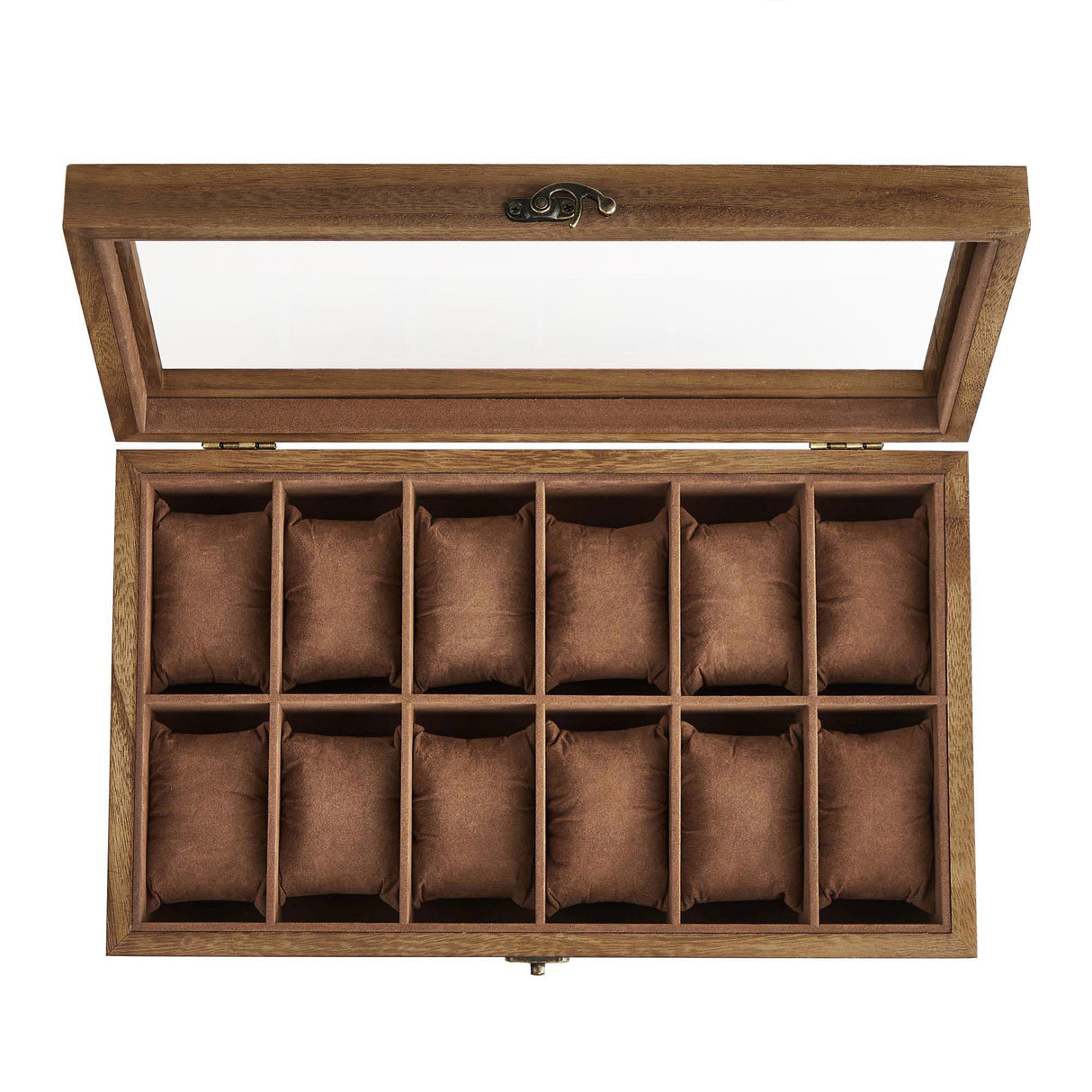 SONGMICS Watch Box with 12 Slots, Watch Case, Solid Wood Watch Box Organiser with Glass Lid, Watch Display Box with Removable Pillows, Gift Idea, SONGMICS