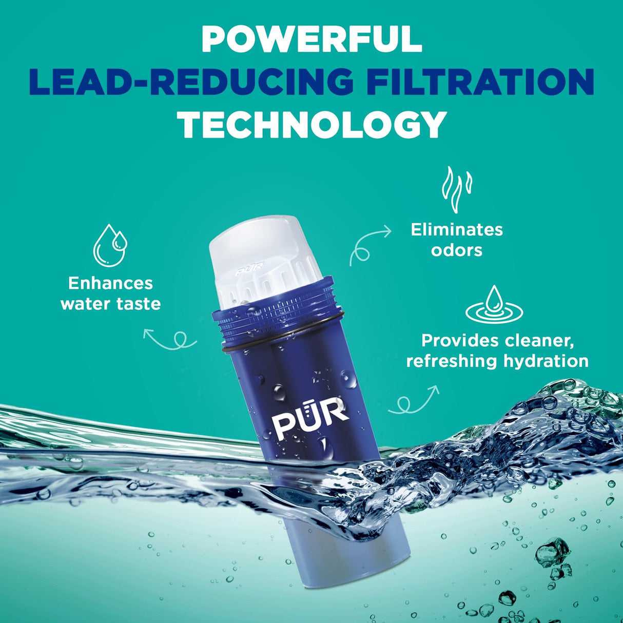 PUR PLUS 30-Cup Water Filter Dispenser with 1 Lead-Reducing PUR PLUS Filter, Dishwasher Safe, Powerful Filtration, Large Capacity with Slim, Space-Saving Design, White (DS1811Z) PUR