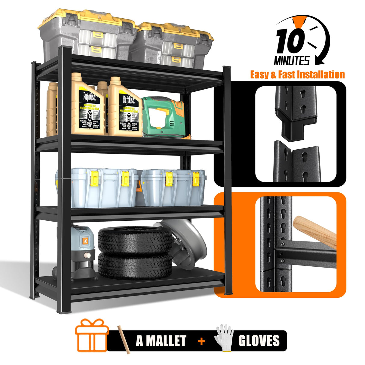 Rufokisa 40in Wide Garage Shelving Heavy Duty,2000lbs Large Loads Adjustable Garage Storage Shelves,All Metal Storage Racks and Utility Rack Shelves, 40”W x 16”D x 72”H (Black) Rufokisa