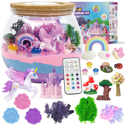 Unicorn Light-Up Terrarium Kit for Kids - LED Night Light Birthday Gift for Girls Ages 4-12 - DIY Arts and Crafts Kit