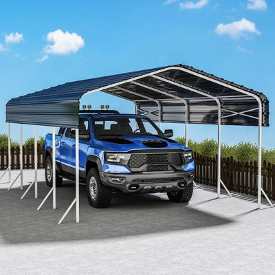 Heavy Duty Metal Carport, Reinforced Frame and Roof for All-Weather, Outdoor Galvanized Car Port with Enhanced Base for Car, Boats (Gray, 12x20 FT)