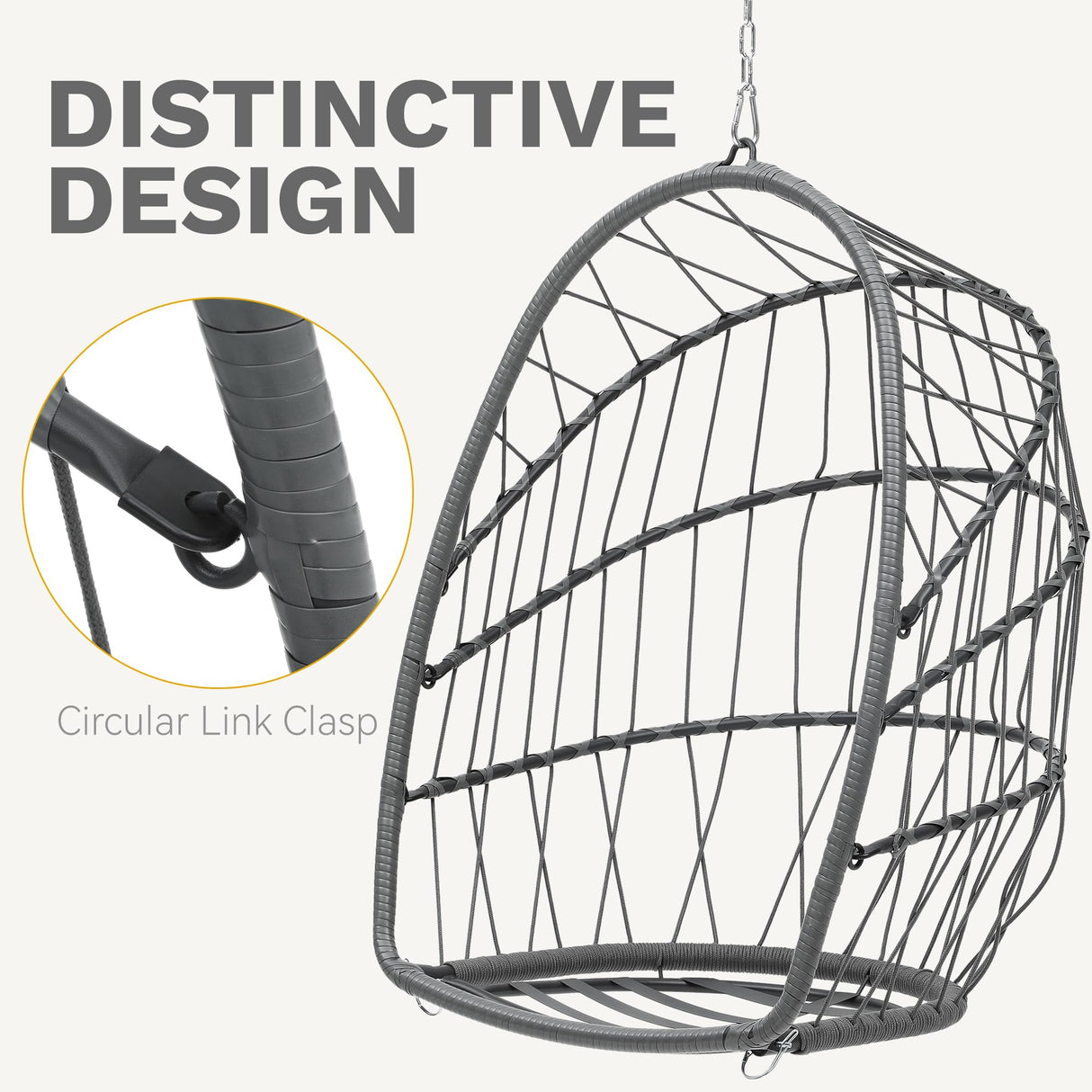 DWVO Egg Chair with Stand, Hanging Outdoor Rattan Wicker Patio Hammock Indoor Egg Chair with Cushion, Hanging Swing Chair 350lbs for Porch, Garden, Bedroom, Balcony, Gray DWVO