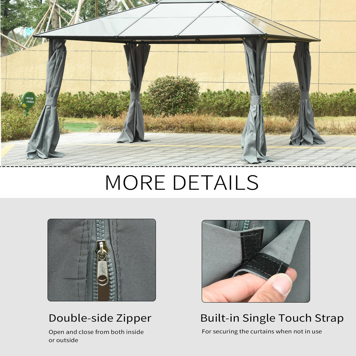 Outsunny 10' x 12' Universal Gazebo Sidewall Set with Panels, Hooks and C-Rings Included for Pergolas and Cabanas, Gray Outsunny