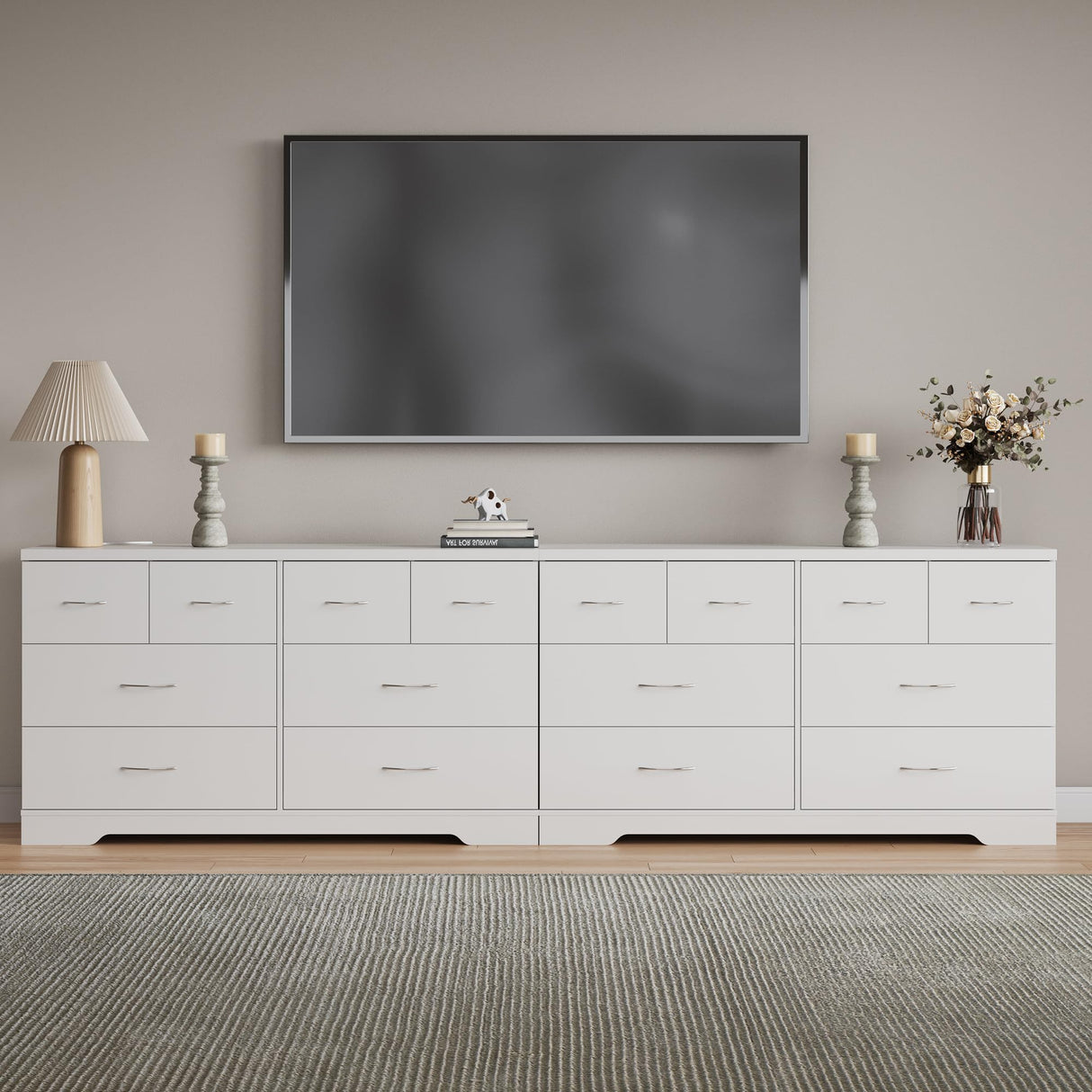 FansaFurn 8 Drawer Dresser, 55" Wide Chest of Drawers with Large Metal Handle, Modern Wood Drawer Organizer for Bedroom, Living Room, Hallway, Closet, White FansaFurn