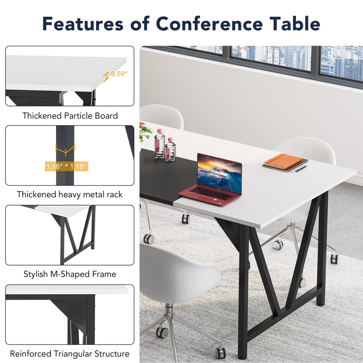 LITTLE TREE 6FT Conference Table, Modern Meeting Tables, Rectangular Training Seminar Table, Boardroom Desk with Splicing Board for Home Office LITTLE TREE