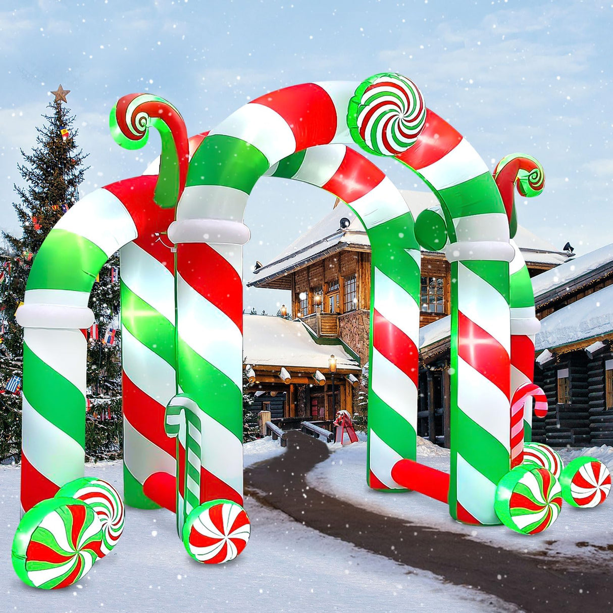 Kalolary 13FT Christmas Archway Inflatables with LED Light, Giant Xmas Candy Arch Inflatable Stereoscopic Blow up Christmas Outdoor Yard Decorations for Square Shopping Mall Lawn Garden Holiday Party Kalolary