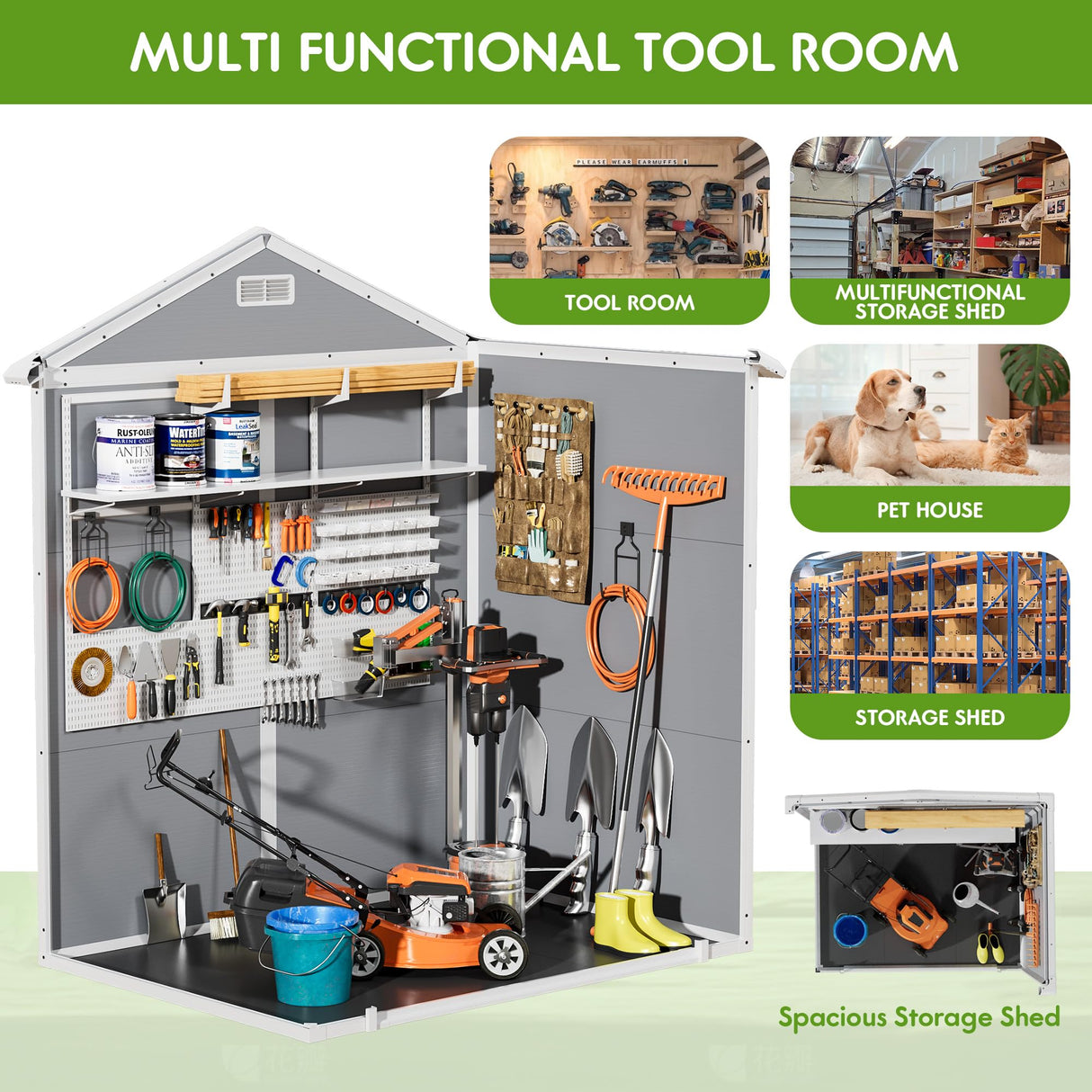 Flamaker 6 x 4 FT Outdoor Storage Shed, Garden Resin Shed with Floor, Plastic Tool Shed with Lockable Door for Backyard Patio Lawn Pool Flamaker