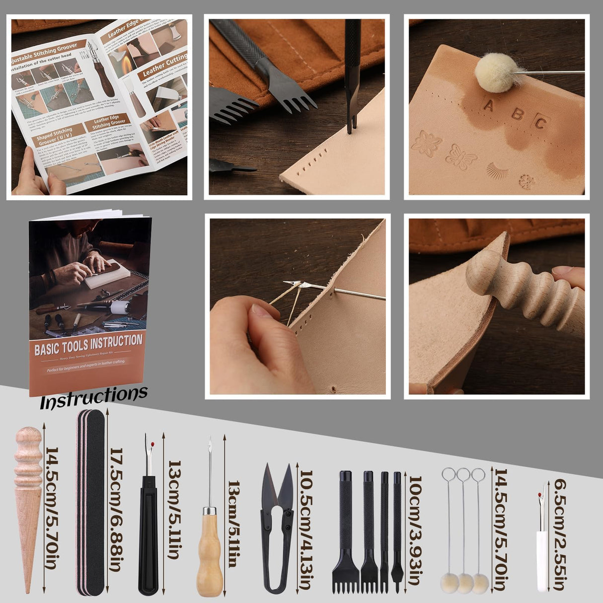 FOPUGT Leather Tooling Kit - Comprehensive Leather Working Kit for Beginners and Professional, with Engraving Punching Stamping Tools FOPUGT