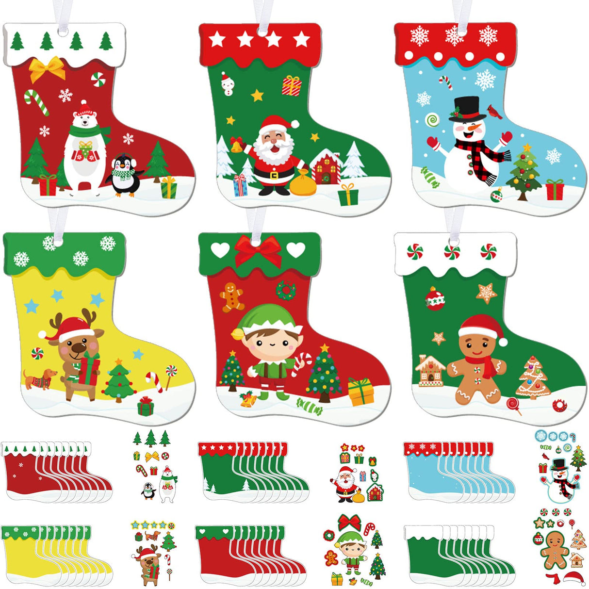 48 Pcs Christmas Craft Kits for Kids Christmas Stockings Christmas Tree Stockings Ornaments Kit Make Your Own Christmas Craft DIY Stockings Cutouts for Holiday Farmhouse Decor Handcraft Supplies Containlol