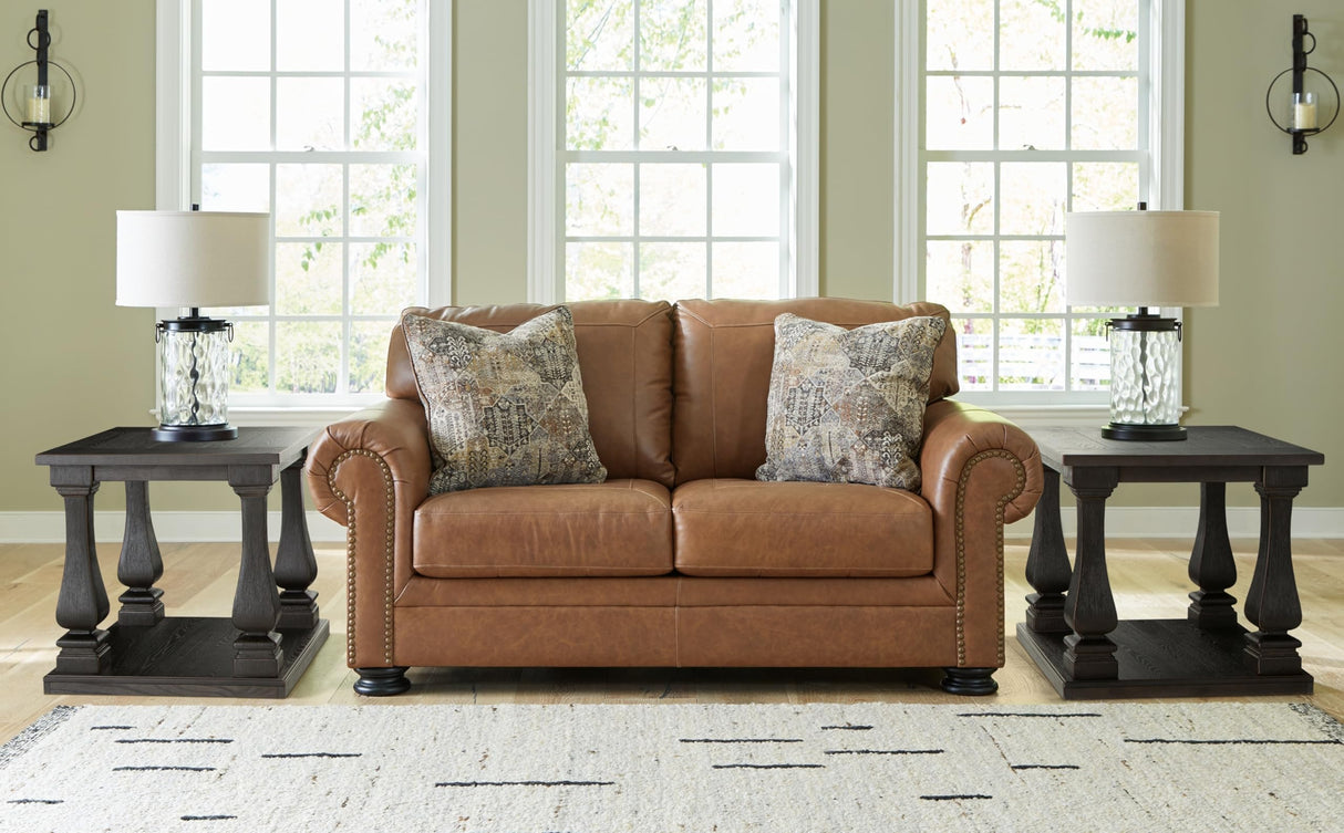 Signature Design by Ashley Carianna Classic Leather Match Loveseat with Nailhead Trim, Dark Brown Signature Design by Ashley