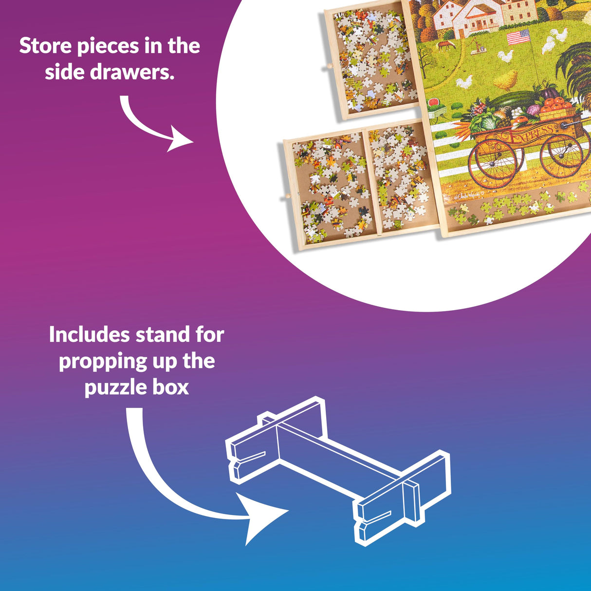 Buffalo Games - Wood Puzzle Table - 1000 Piece Size - Jigsaw Puzzle Accessory - Storage Drawers with Dividers for Pieces - Preassembled in Box Just Add Handles Buffalo Games