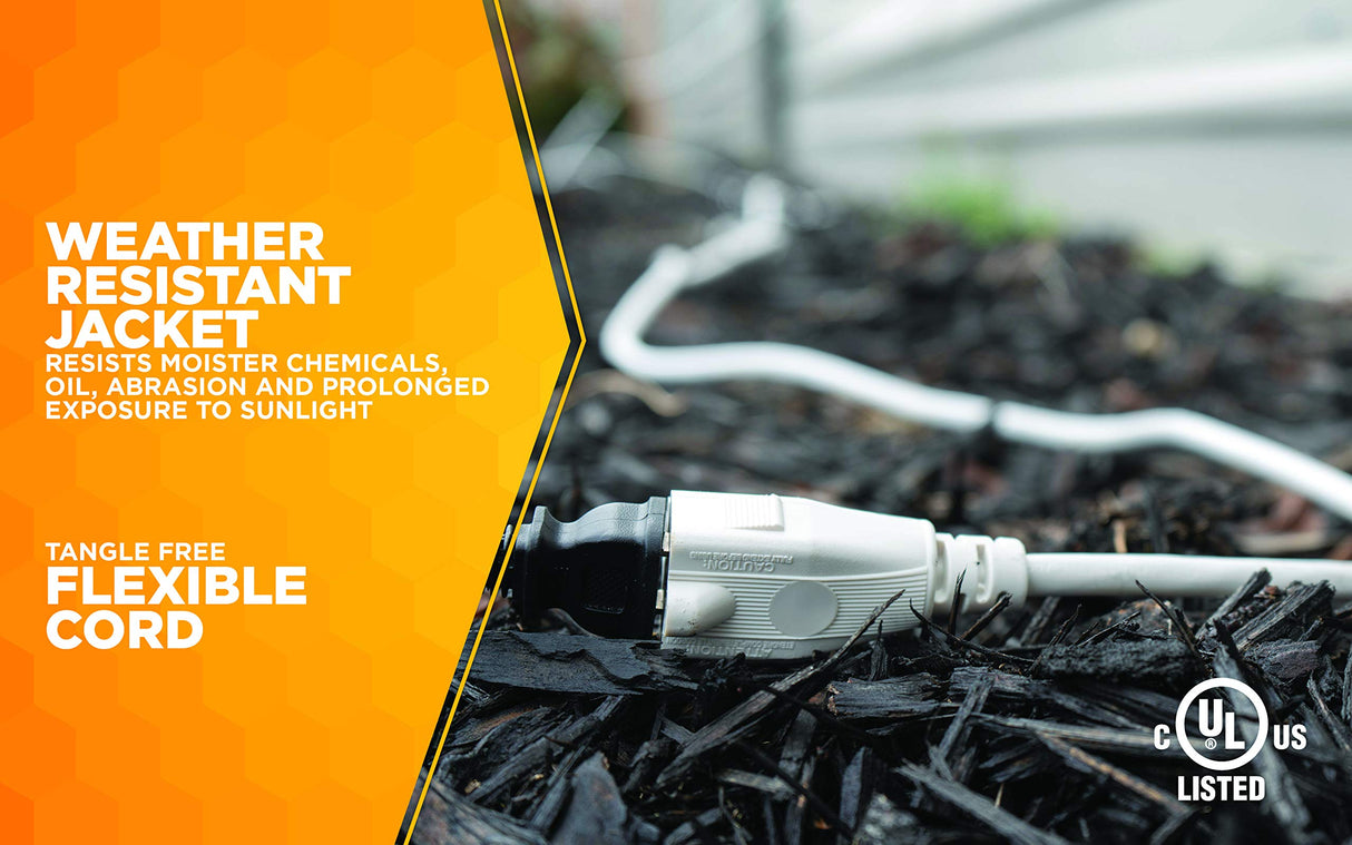 Woods Yard Master Light Duty Outdoor Extension Cord, 40Ft, 16 Gauge, 3 Conductor, Landscape and Patio Cord, White, 992382 Woods