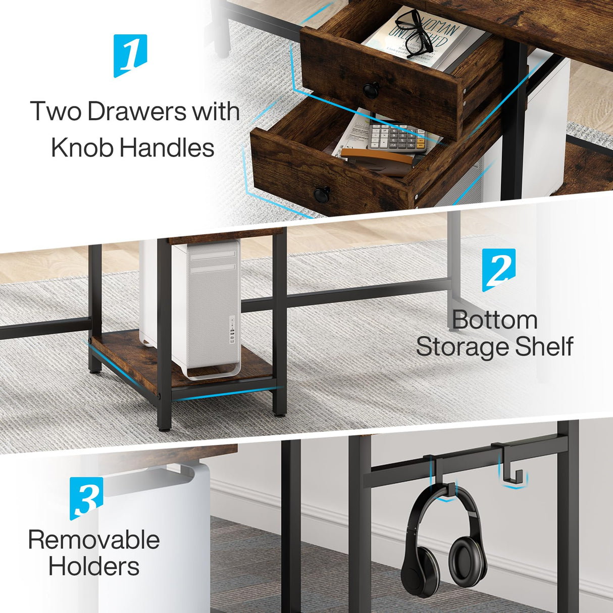 Tribesigns 78.74’’ Two Person Desk with 2 Drawers, Long Double Computer Desk Gaming Table with Shelves, Industrial Study Writing Table Workstation for Home Office, Rustic Brown Tribesigns