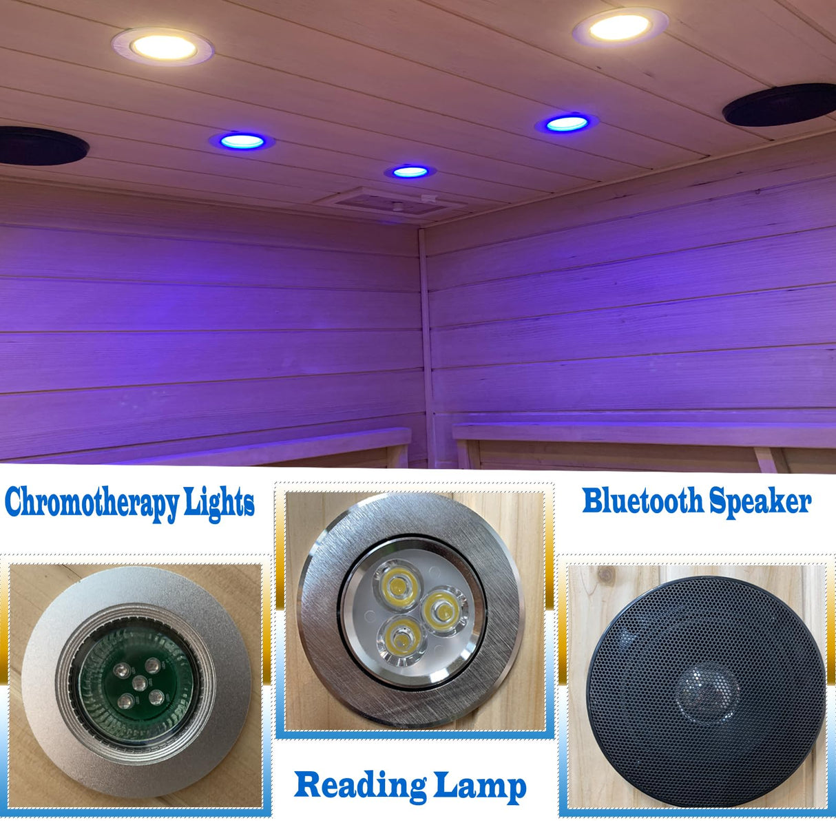 KUNSANA Ceramic Infrared Sauna 2 Person Far Infrared Sauna Low EMF Indoor Saunas for Home Hemlock Wooden Sauna Room with Bluetooth Speakers, LED Reading Lamps, Chromotherapy Lights KUNSANA