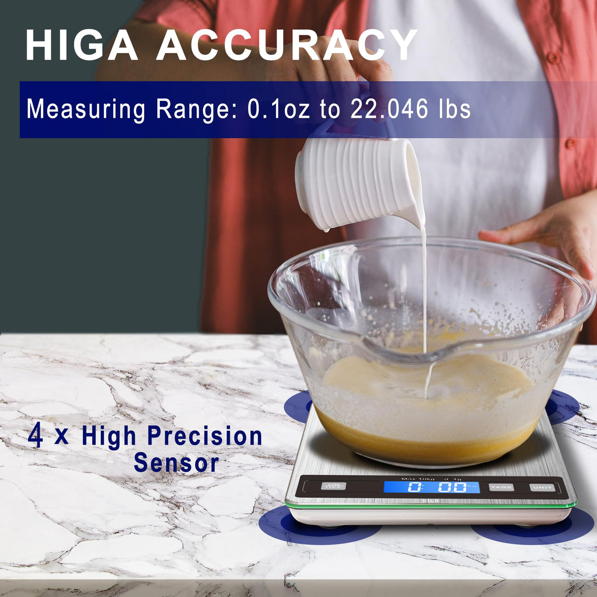 hito 22lb Food Scale, Digital Kitchen Scale with Type-C & Battery Dual Charging, 1g/0.1oz Precision, Waterproof LCD Display, Stainless Steel & Tempered Glass for Cooking, Baking (Ash Silver) HITO