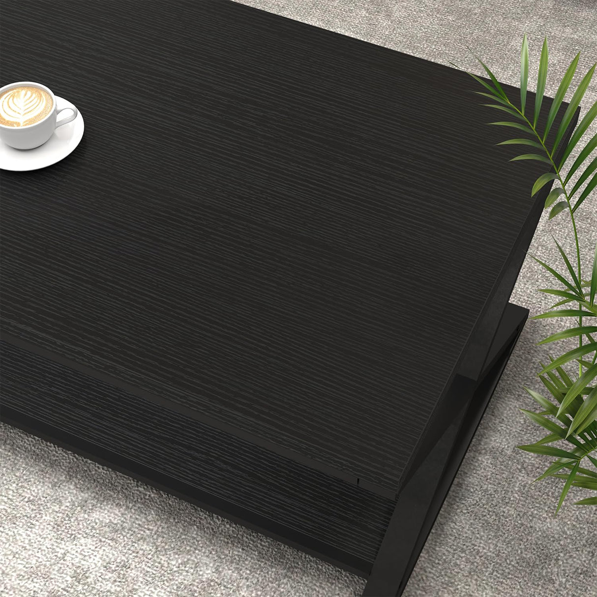 HSH Black Coffee Table with Storage Shelf, Modern Minimalist Metal Wood Living Room Table, Simple 2 Tier Rectangle Center Table, 39 Inch Home Office Bedroom Cocktail Tea Table Display Coffee Table HSH
