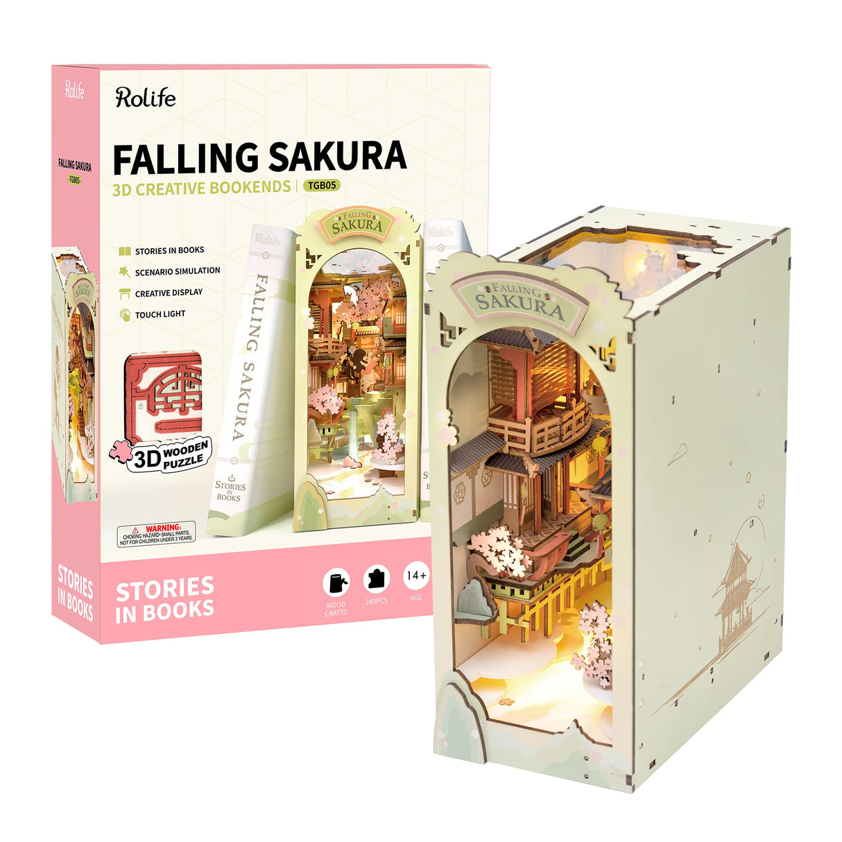 Rolife DIY Book Nook Kit Falling Sakura, DIY Miniature Booknook Kit Creative Decorative Bookend Bookshelf Insert 3D Puzzle for Adults, Halloween/Christmas Decorations/Gifts for Adults (Falling Sakura) Rolife