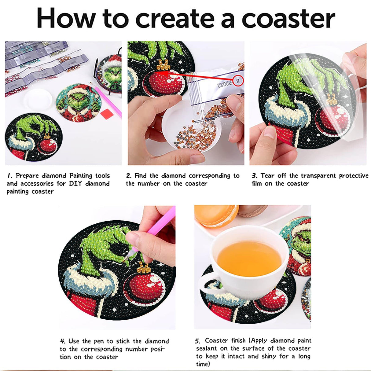 Yijingtop 8 Pcs Christmas Diamond Painting Coasters Kits with Holder,DIY Xmas Diamond Art Coaster Kits for Adults,Christmas Diamond Art Kits for Adults for Home Wall Decor Yijingtop