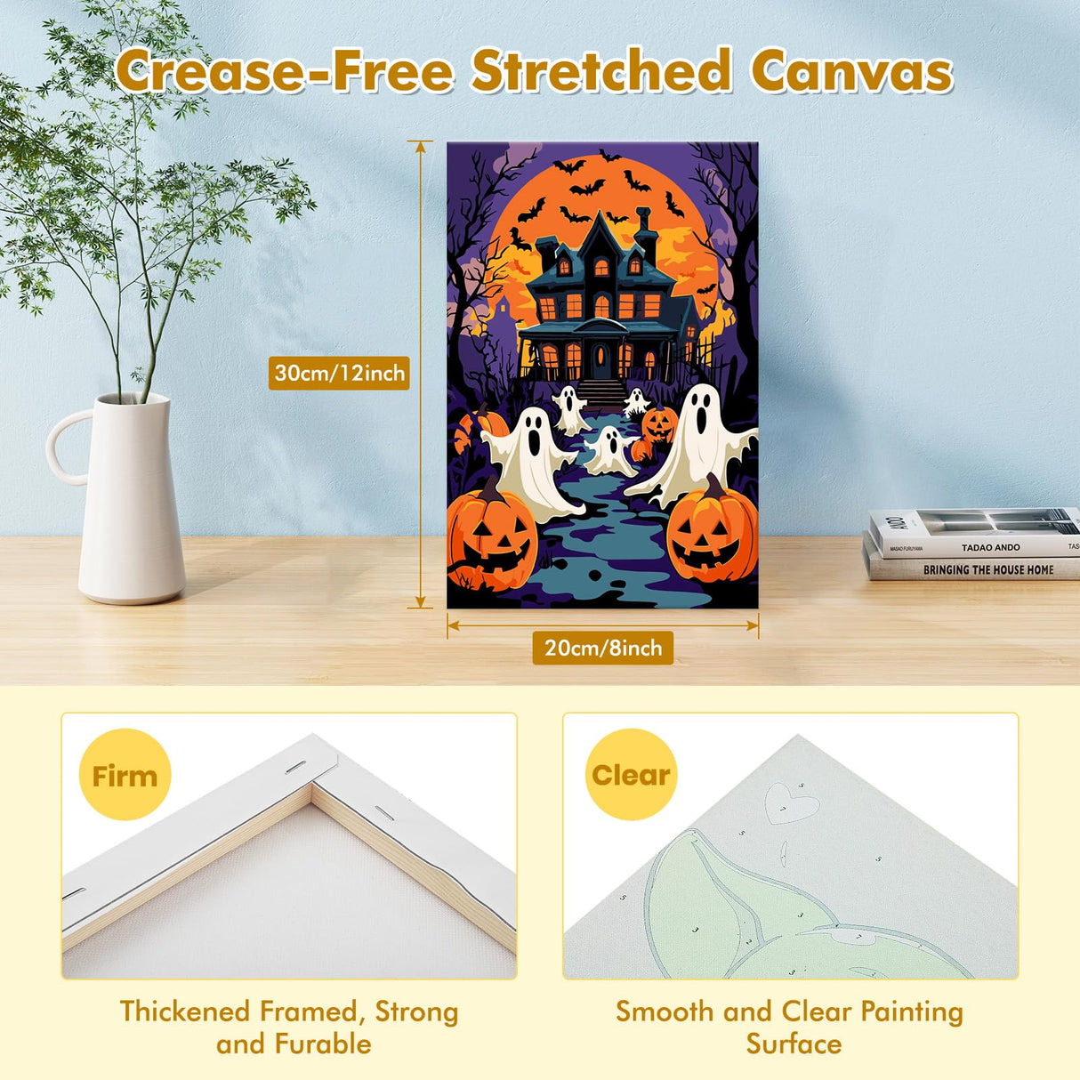 Bowetile Halloween Framed Paint by Numbers for Adults Beginners, Easy Adults' Paint-by-Number Kits on Canvas, Acrylic Castle Number Painting Crafts Kits Halloween Gifts for Home Decor, 8x12in Bowetile