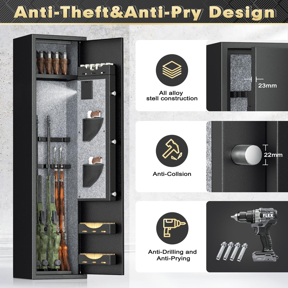 INTERGREAT 4-6 Gun Safes,Gun Safe for Rifles and Pistols,Shotgun Rifle Safe,Gun Safes for Rifle and Shotguns,with Digital Keypad/Removable Shelf for Rifles Safes INTERGREAT