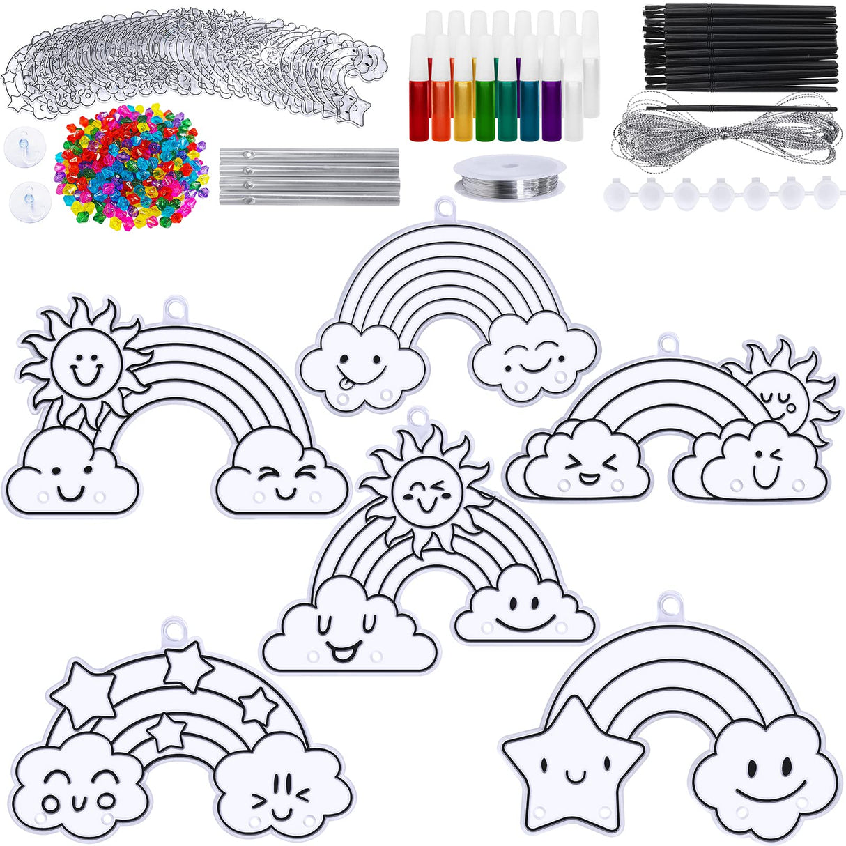 Winlyn 24 Sets Rainbow Suncatchers Ornaments Decorations DIY Window Paint Art Suncatchers Craft Kits Hanging Rainbow Sun Catchers for Kids Spring Summer Home Classroom Party Activity Art Project Winlyn