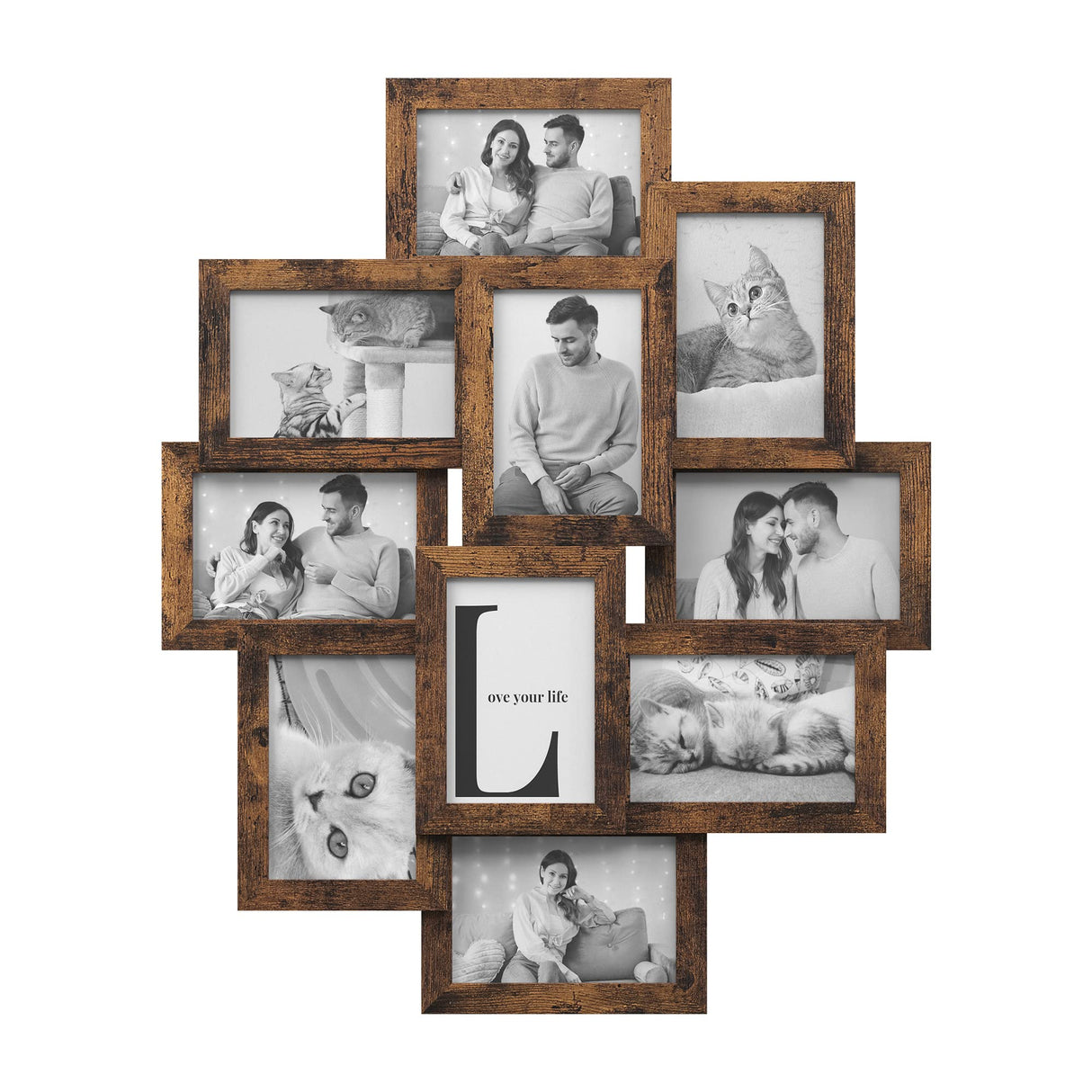 SONGMICS Collage Picture Frames, 4x6 Picture Frames Collage for Wall Decor, 10 Pack Photo Collage Frame for Gallery, Multi Family Picture Frame Set, Glass Front, Assembly Required, Rustic Brown SONGMICS
