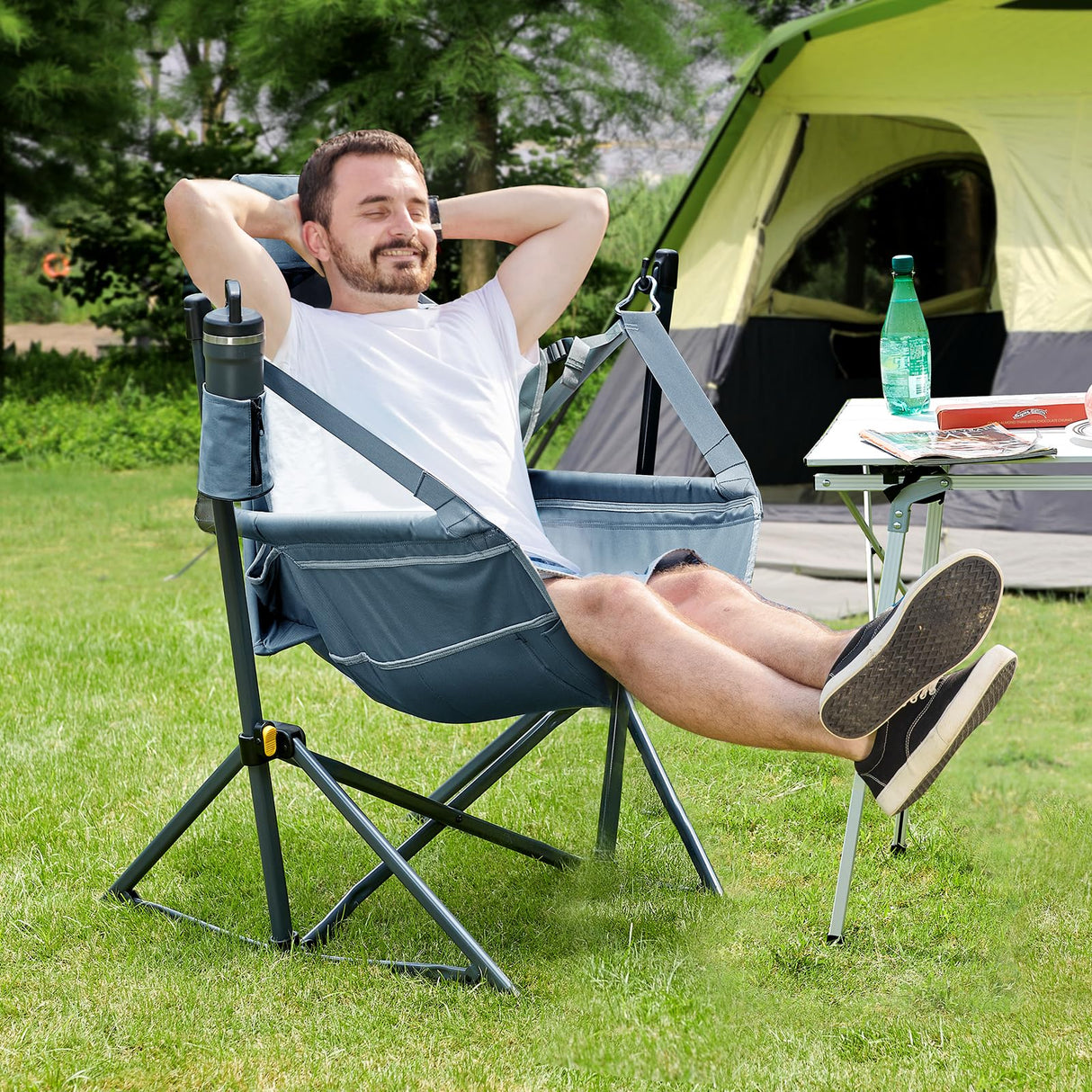 TIMBER RIDGE Hammock Camping Chair with Adjustable Backrest, Heavy Duty Folding Hammock Chair Supports 300lbs, Portable Hammock Chair for Camping, Travelling and Patio, Blue TIMBER RIDGE