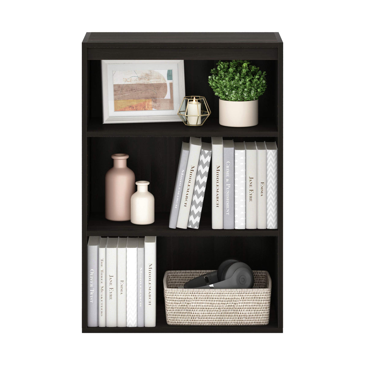 Furinno Pasir 3-Tier Open Shelf Bookcase, Dark Espresso Furinno