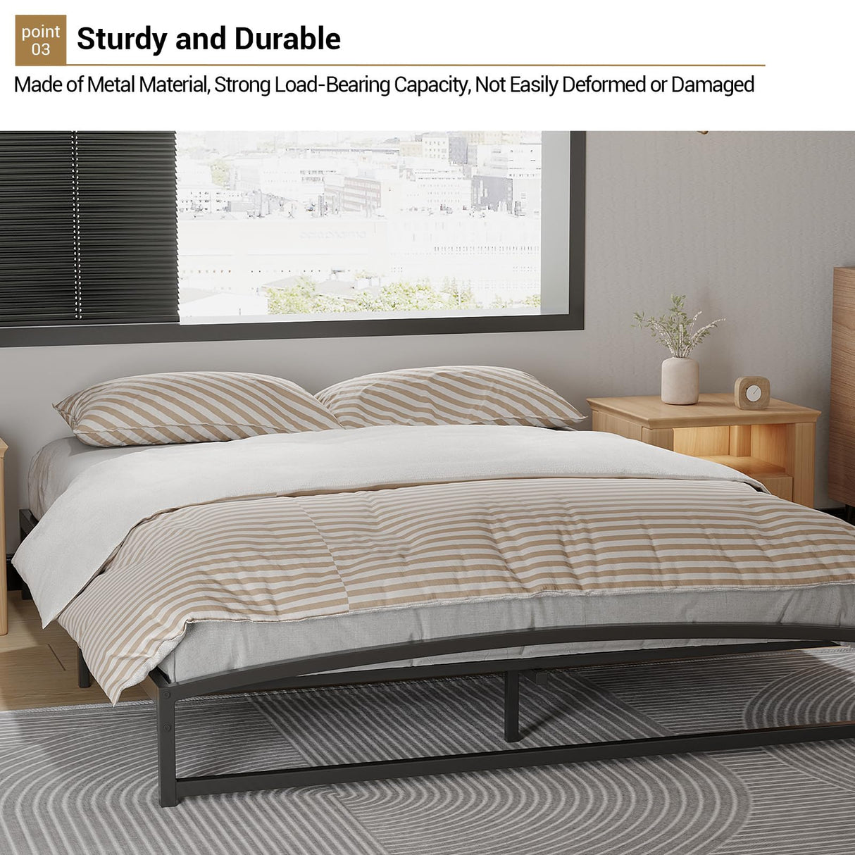 GAOMON Low Bed Frame Queen Size, 6 Inch Heavy Duty Metal Platform Queen Bed Frame with Arch Design, Easy Assembly, Strong Bearing Capacity, Under Bed Storage, No Box Spring Needed - Black GAOMON