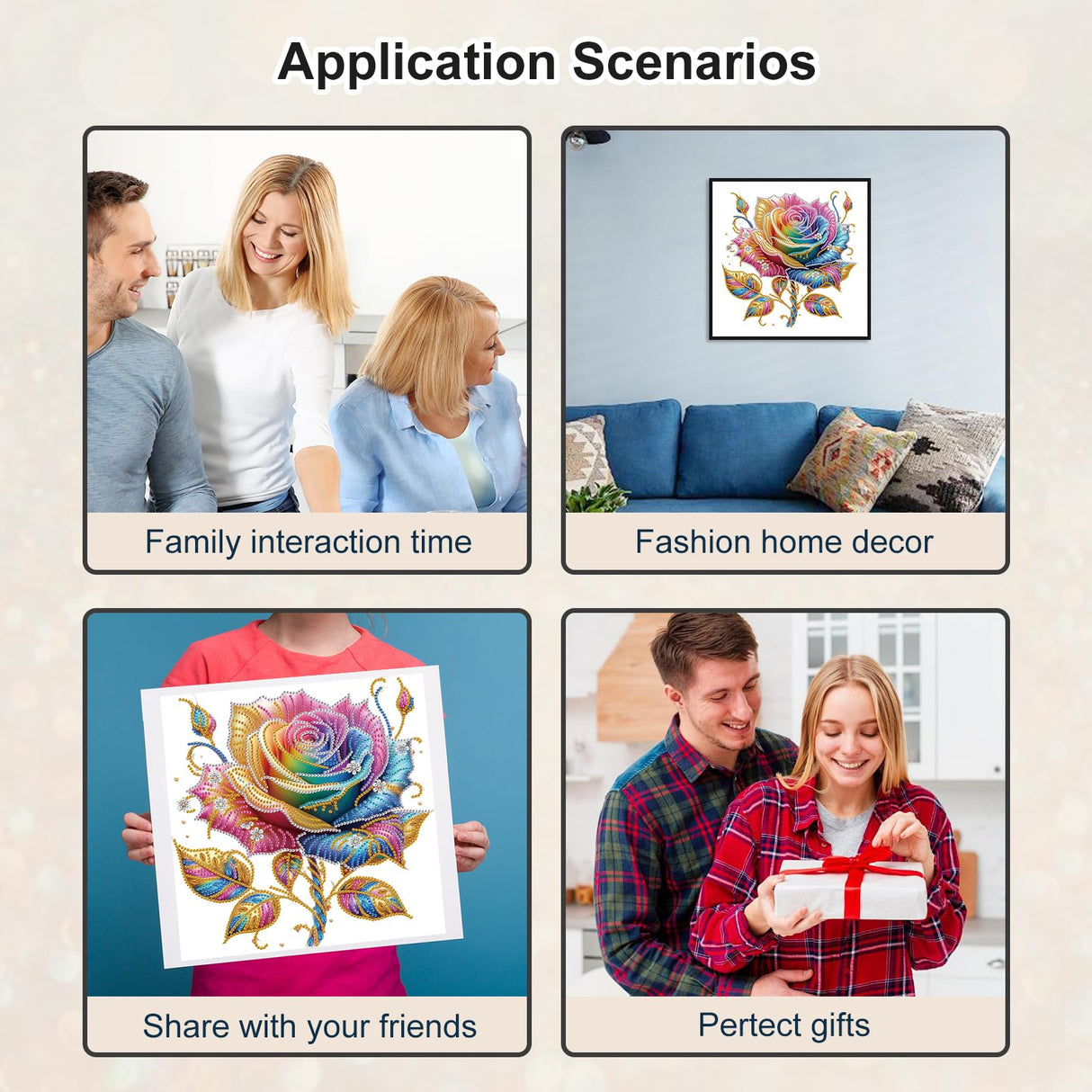 WSLWXSHM 5D Special Shape Diamond Art Kits for Beginners, Rose Flower Diamond Painting Kits for Adults, Crystal Rhinestones Diamond Painting for Home Wall Decoration Gift 12×12inch/30×30cm WSLWXSHM