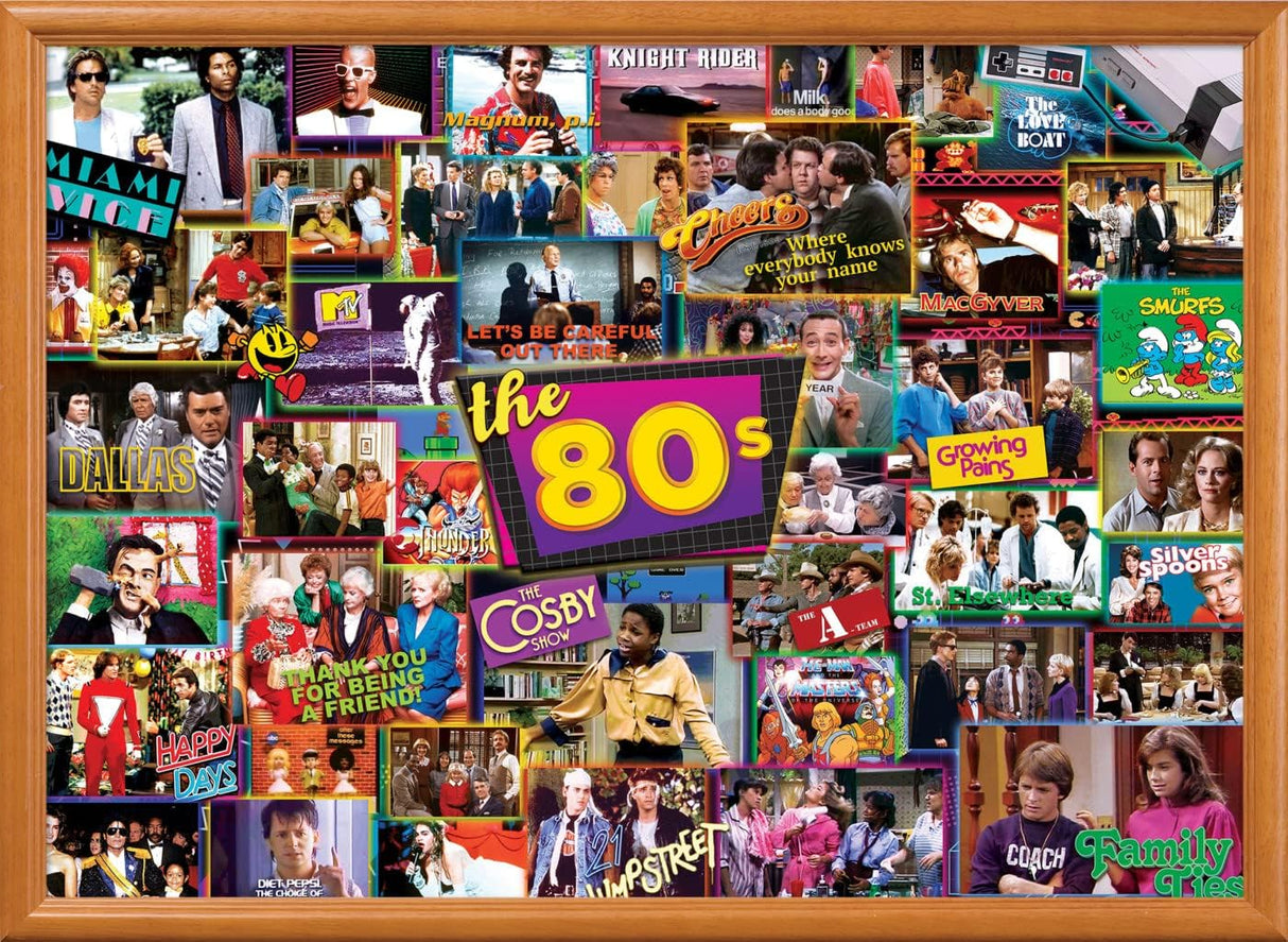 MasterPieces - 1000 Piece Jigsaw Puzzle, Nostalgic 80’s TV Shows Collage, Retro Entertainment Fun for Adults, Family, Kids, Non-Glare Finish, 19.25" x 26.75" Masterpieces