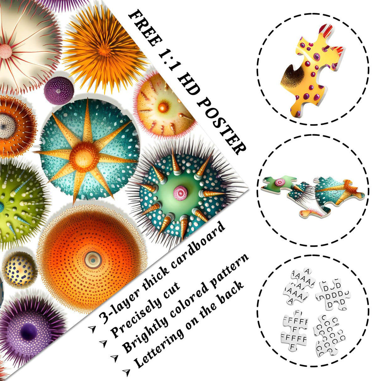 PICKFORU Colorful Sea Urchin Puzzles for Adults 1000 Pieces, Ocean Beach Puzzle, Challenging Puzzles for Adults, Nature Hard Jigsaw Puzzles PICKFORU