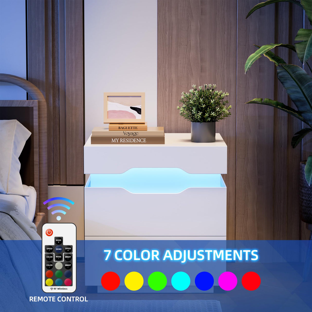 Furniwell LED Nightstand with Charging Station, End Table with Drawers, Night Stand Bedside Table with Sliding Top for Bedroom and Living Room, White Furniwell