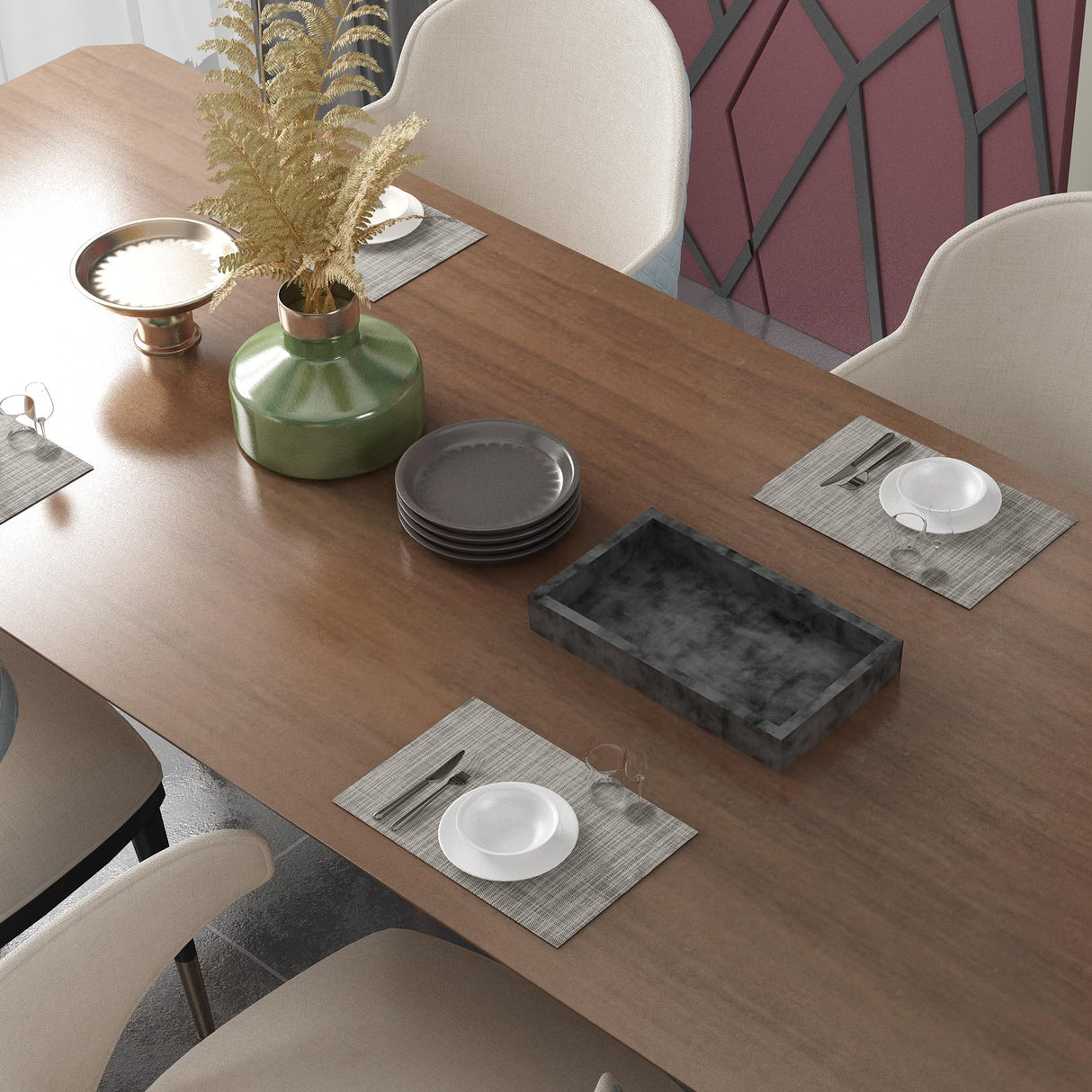 CADONO Placemats Set of 4 Washable Indoor/Outdoor Vinyl Place Mats for Dining Table Durable Non-Slip Heat Resistant PVC Weave Table Mats(Beige) CADONO