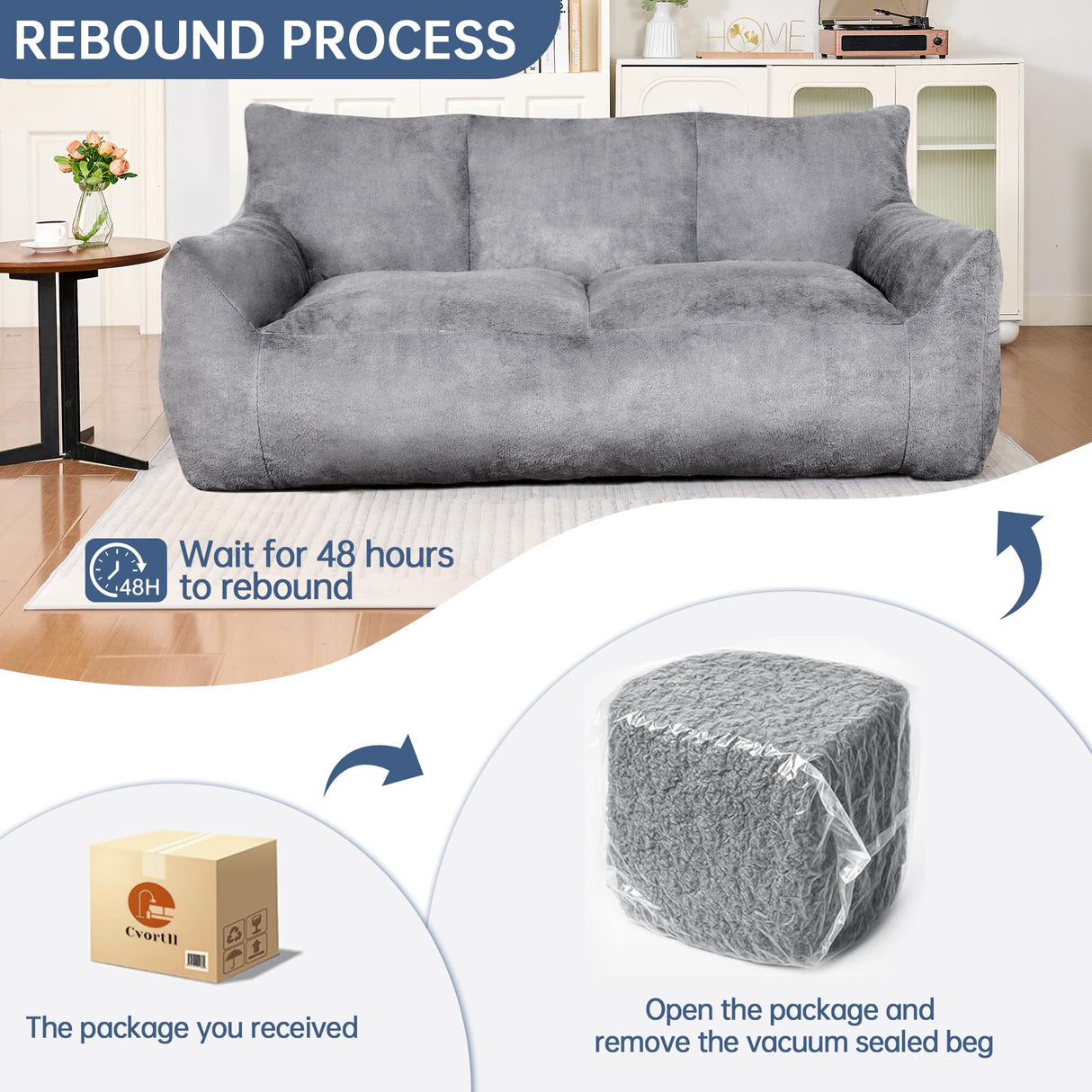 Cvortll Faux Fur Loveseat Couch, Oversized Lounge Sofa for Adults, Fluffy Lazy Sofa with Soft Stuffed Filling, Big Comfy Couch, Boneless Couches for Living Room, Bedroom, Dark Gray Cvortll