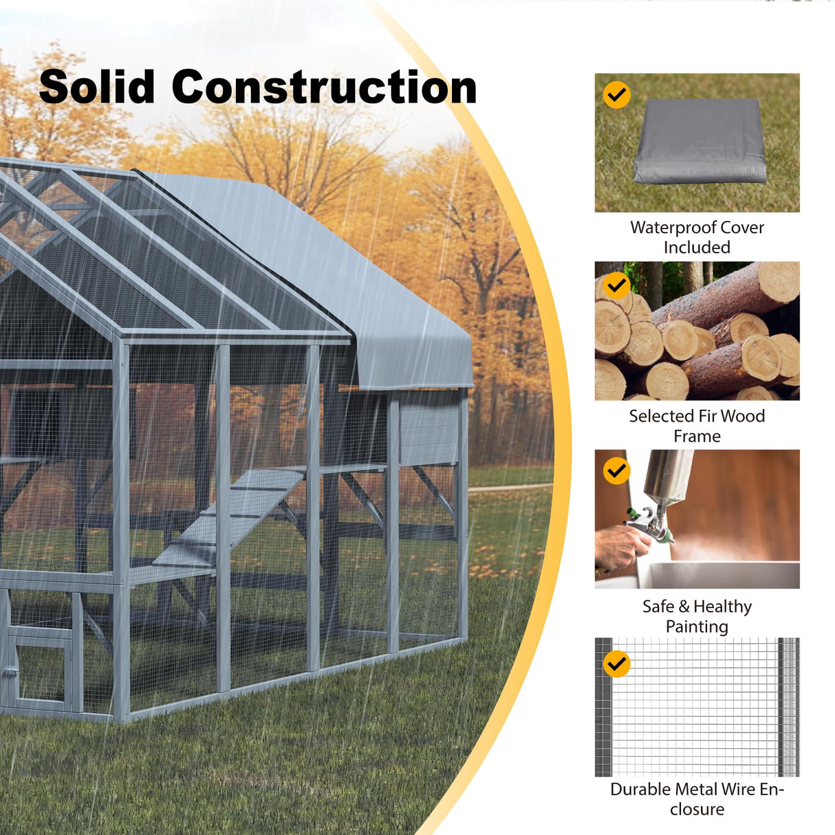 TIMHAKA Catio Outdoor Cat Enclosure, Large Outdoor House for Multiple Cats with 7 Platforms, 2 Resting Box, Wooden Cage for Patio, Outside Shelter with Weatherproof Cover, 71 x 49 x 71 inch TIMHAKA