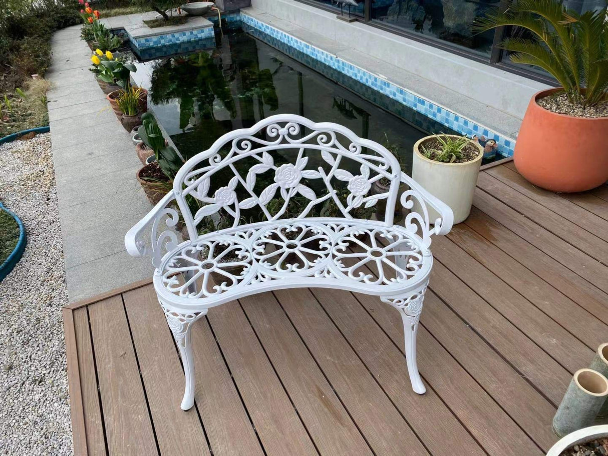 Patio Balcony Bench Double Seat, Anti-Rust Cast Aluminum Patio Garden Bench for Park Yard Outdoor Furniture White.1 C/G patio casa